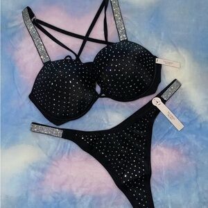 Black Rhinestone Women's Swim Set